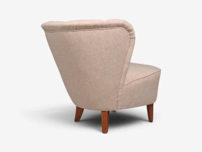  Boman OY Carl Johan Boman Lounge Chairs Beige Linen Wood Finland 1950s