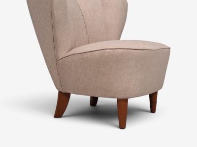  Boman OY Carl Johan Boman Lounge Chairs Beige Linen Wood Finland 1950s