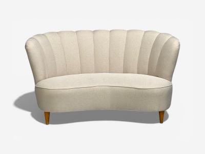  Boman OY Carl Johan Boman Settee Beige Linen Wood Finland 1950s