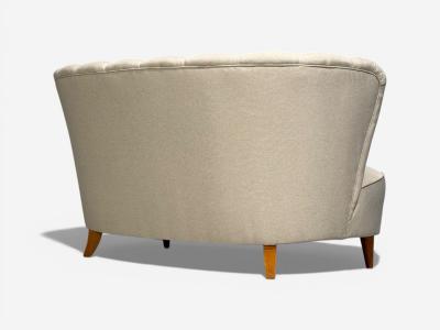  Boman OY Carl Johan Boman Settee Beige Linen Wood Finland 1950s