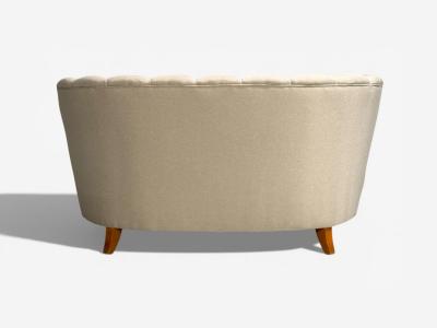  Boman OY Carl Johan Boman Settee Beige Linen Wood Finland 1950s