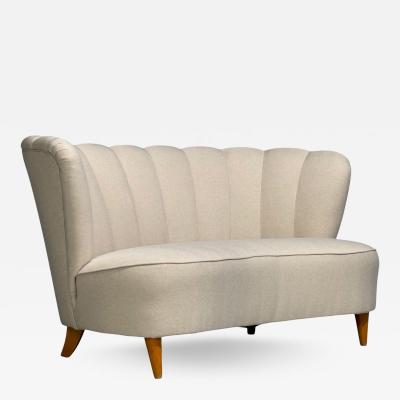  Boman OY Carl Johan Boman Settee Beige Linen Wood Finland 1950s