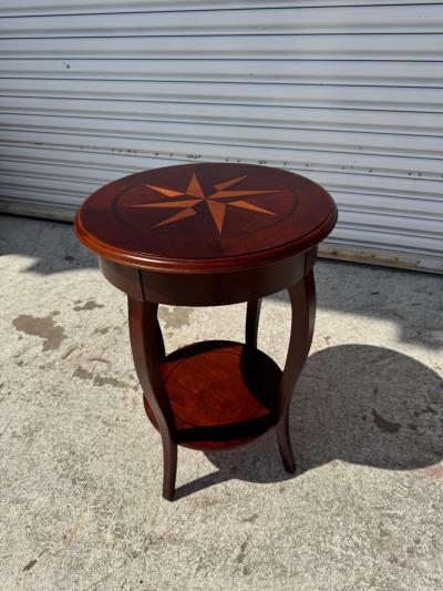 Bombay Furniture Co Round Mahogany Side Table with Inlaid Top
