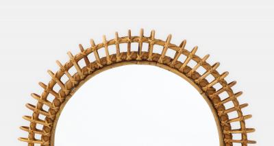  Bonacina 1950s Italian Bonacina Round Bamboo and Rattan Wall Mirror