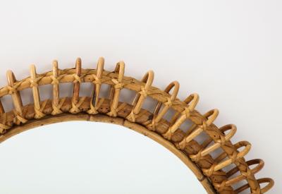  Bonacina 1950s Italian Bonacina Round Bamboo and Rattan Wall Mirror