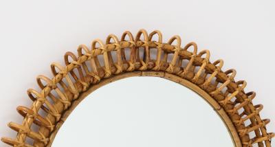  Bonacina 1950s Italian Bonacina Round Bamboo and Rattan Wall Mirror