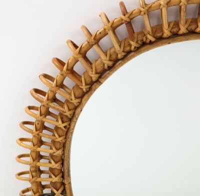  Bonacina 1950s Italian Bonacina Round Bamboo and Rattan Wall Mirror