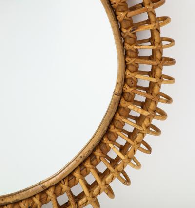  Bonacina 1950s Italian Bonacina Round Bamboo and Rattan Wall Mirror