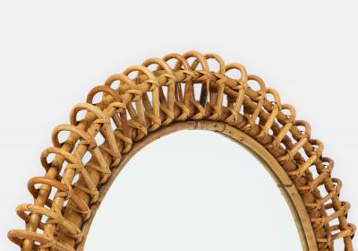  Bonacina 1950s Italian Bonacina Round Bamboo and Rattan Wall Mirror
