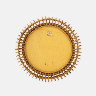  Bonacina 1950s Italian Bonacina Round Bamboo and Rattan Wall Mirror
