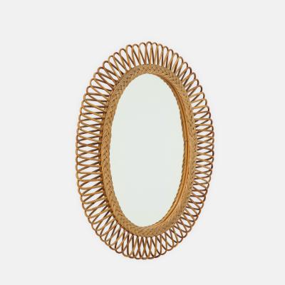  Bonacina 1950s Oval Bamboo and Rattan Mirror by Bonacina