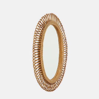  Bonacina 1950s Oval Bamboo and Rattan Mirror by Bonacina