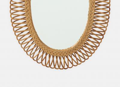  Bonacina 1950s Oval Bamboo and Rattan Mirror by Bonacina