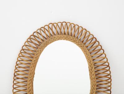  Bonacina 1950s Oval Bamboo and Rattan Mirror by Bonacina