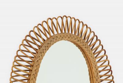  Bonacina 1950s Oval Bamboo and Rattan Mirror by Bonacina