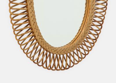  Bonacina 1950s Oval Bamboo and Rattan Mirror by Bonacina