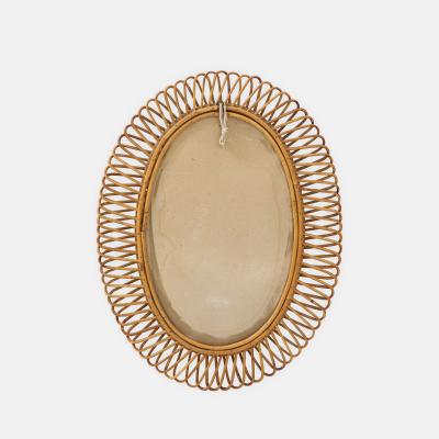  Bonacina 1950s Oval Bamboo and Rattan Mirror by Bonacina