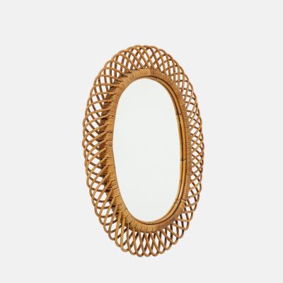  Bonacina 1950s Oval Bamboo and Rattan Mirror by Bonacino