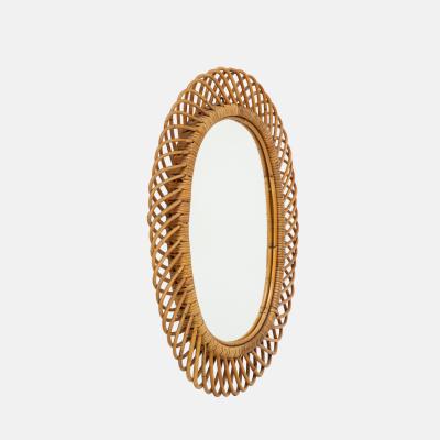  Bonacina 1950s Oval Bamboo and Rattan Mirror by Bonacino