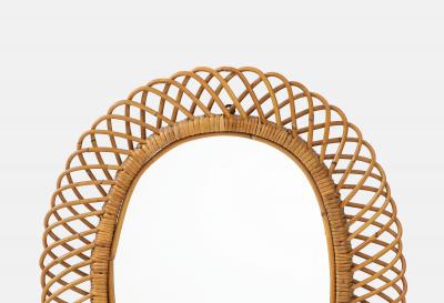  Bonacina 1950s Oval Bamboo and Rattan Mirror by Bonacino