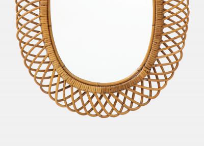  Bonacina 1950s Oval Bamboo and Rattan Mirror by Bonacino