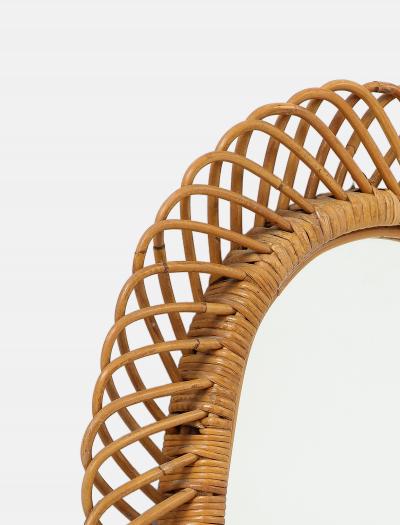 Bonacina 1950s Oval Bamboo and Rattan Mirror by Bonacino