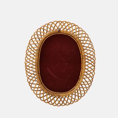  Bonacina 1950s Oval Bamboo and Rattan Mirror by Bonacino