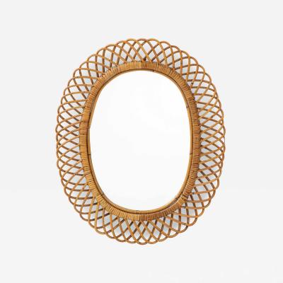  Bonacina 1950s Oval Bamboo and Rattan Mirror by Bonacino