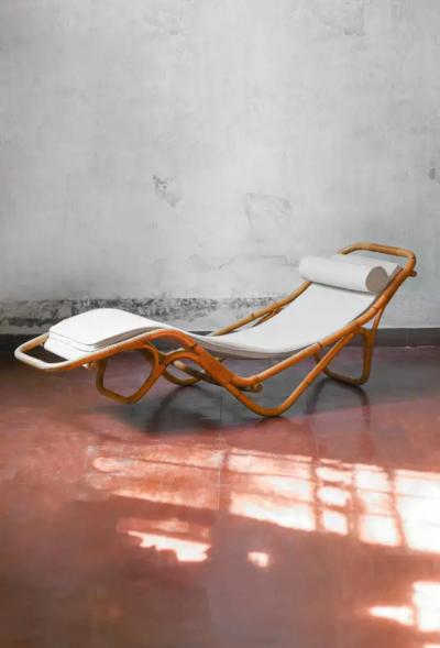  Bonacina Bonacina 1889 reclining chaise longue in rush and original fabric