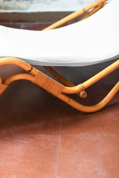  Bonacina Bonacina 1889 reclining chaise longue in rush and original fabric