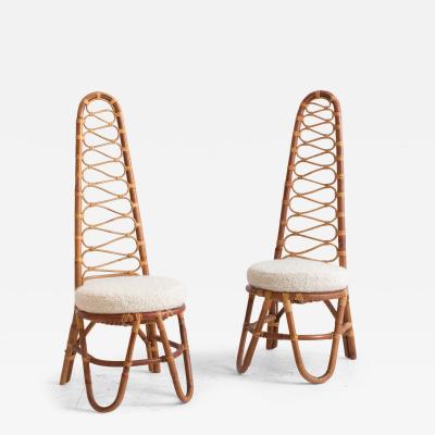  Bonacina Bonacina Rattan High Back Chairs a Pair