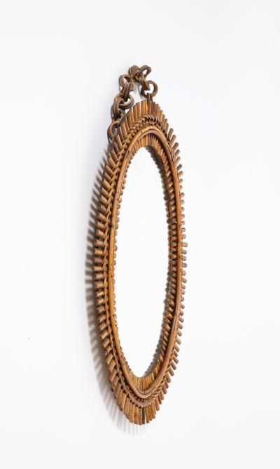  Bonacina Italian 1950s Oval Bamboo Mirror with Chain