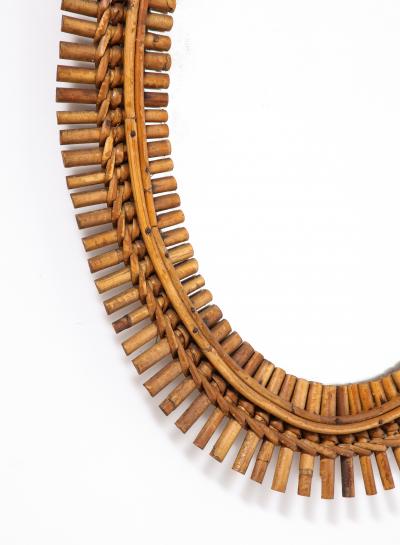  Bonacina Italian 1950s Oval Bamboo Mirror with Chain