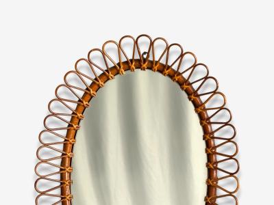  Bonacina Italian Modern Bamboo Cane Oval Wall Mirror Italy 1950s