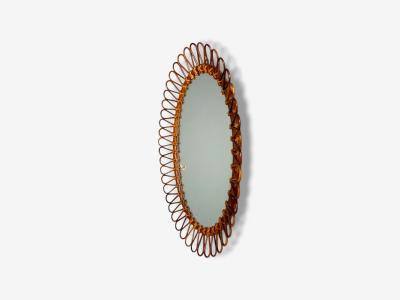  Bonacina Italian Modern Bamboo Cane Oval Wall Mirror Italy 1950s