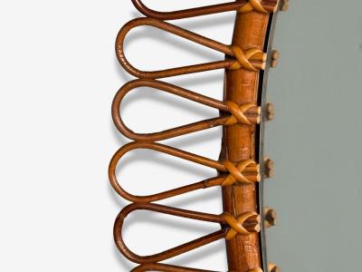  Bonacina Italian Modern Bamboo Cane Oval Wall Mirror Italy 1950s