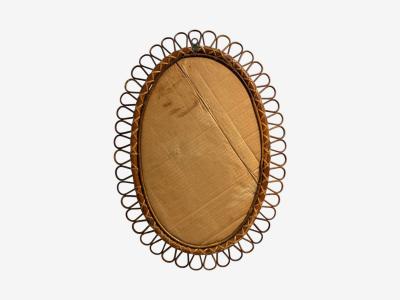  Bonacina Italian Modern Bamboo Cane Oval Wall Mirror Italy 1950s