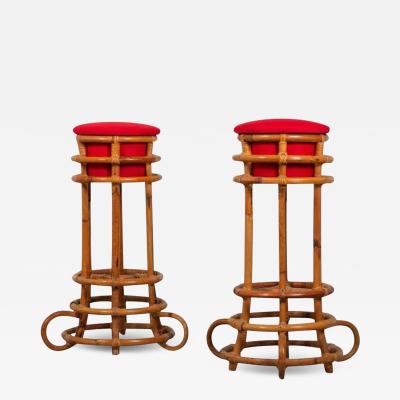  Bonacina Pair of 1960s Bar Stools in Rattan