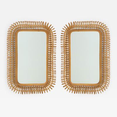  Bonacina Pair of Bonacina Rattan Mirrors