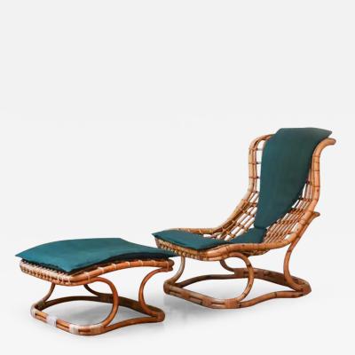  Bonacina Set Bonacina 1889 armchair with rattan footrest