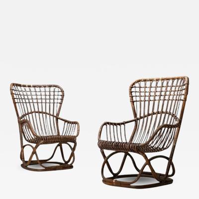  Bonacina Tito Agnoli Attr Italian Mid Century Modern Occasional Chairs Rattan Bamboo