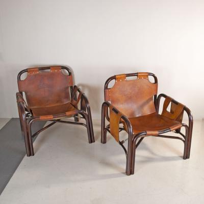  Bonacina Tito Agnoli pair bamboo cane armchairs 1960s