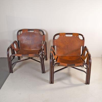  Bonacina Tito Agnoli pair bamboo cane armchairs 1960s