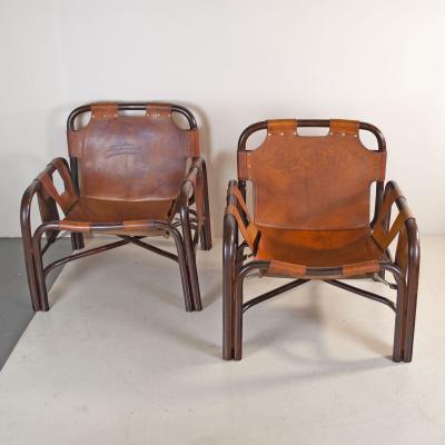  Bonacina Tito Agnoli pair bamboo cane armchairs 1960s
