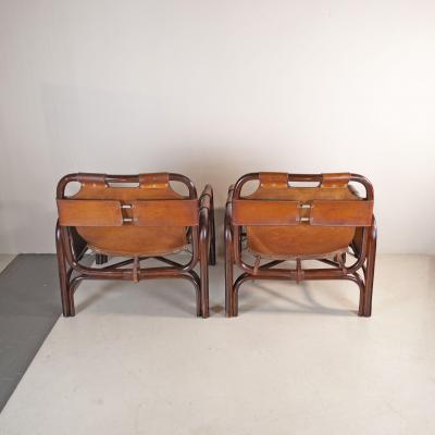  Bonacina Tito Agnoli pair bamboo cane armchairs 1960s