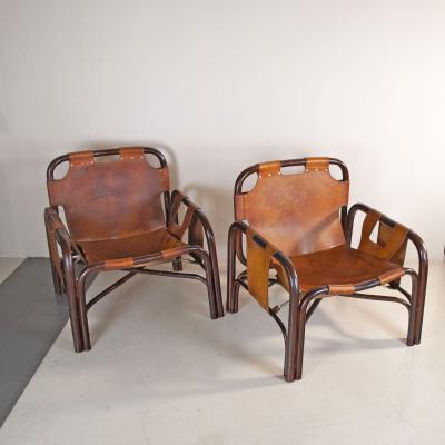  Bonacina Tito Agnoli pair bamboo cane armchairs 1960s