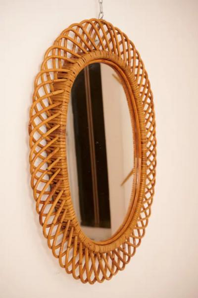  Bonacina Two Franco Albini for Bonacina Rattan and Bamboo Wall Mirror Italy 1960s