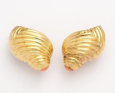 Boucheron 18k Gold Coral Shell Earclips by Boucheron