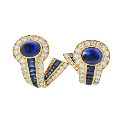  Boucheron BOUCHERON 18K YELLOW GOLD CABOCHON SAPPHIRES AND DIAMOND EARRINGS