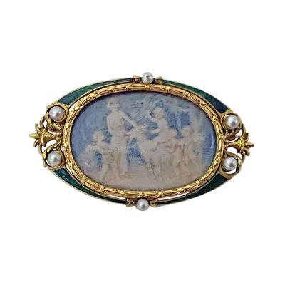  Boucheron Boucheron Enamel Gold Pearl Portrait Brooch circa 1890